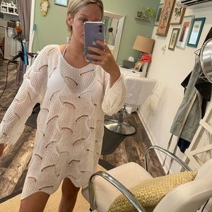 White knitted swimsuit cover